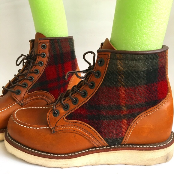 Red Wing x Woolrich Boots Collaboration Brown Classic Work Boot Plaid - Picture 1 of 14